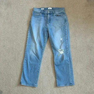 LOFT Outlet Straight Petite Mid Rise Distressed Jeans Medium Wash Blue Size 28